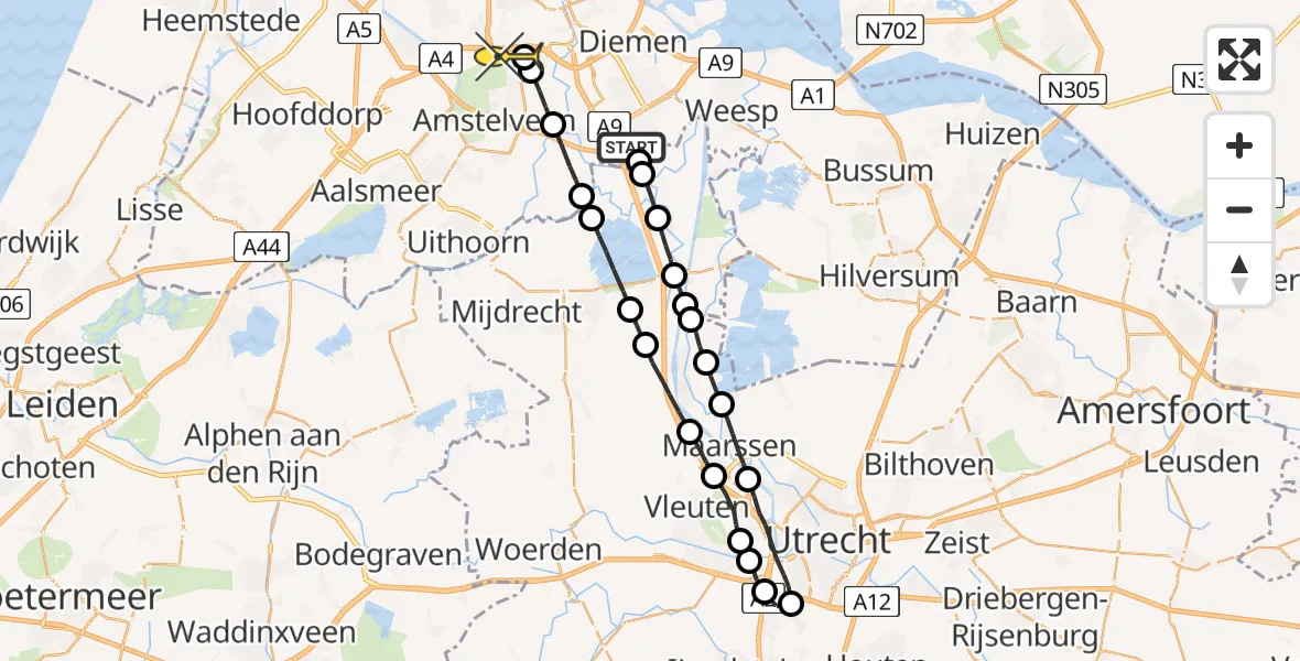 Routekaart van de vlucht: Lifeliner 1 naar VU Medisch Centrum Amsterdam