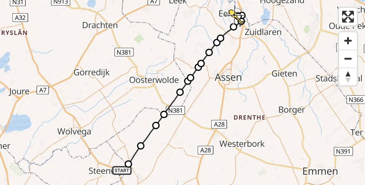 Routekaart van de vlucht: Lifeliner 4 naar Groningen Airport Eelde