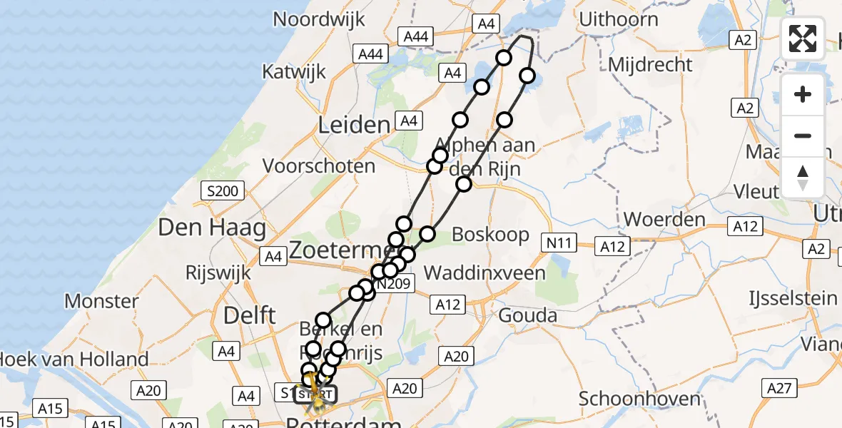 Vluchtroute Traumahelikopter Rotterdam The Hague Airport - Rotterdam The Hague Airport, 23 april 2023, 12:09