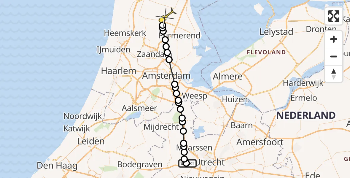 Routekaart van de vlucht: Lifeliner 1 naar Westbeemster