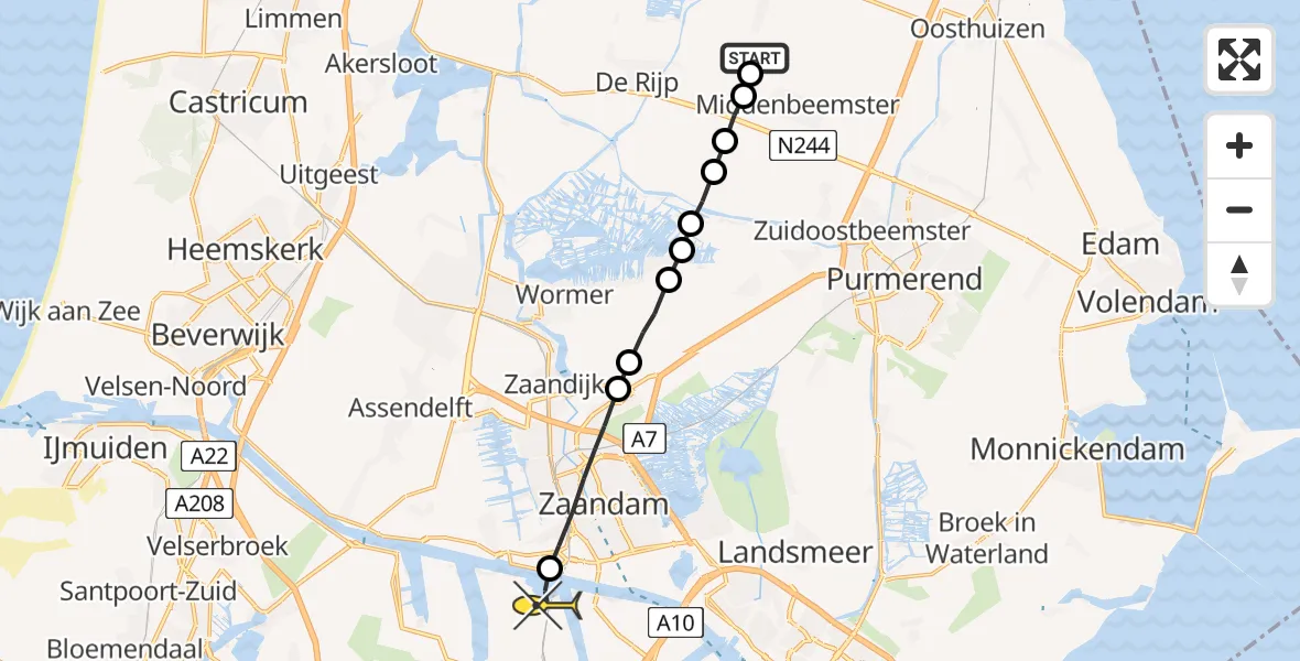 Routekaart van de vlucht: Lifeliner 1 naar Amsterdam Heliport