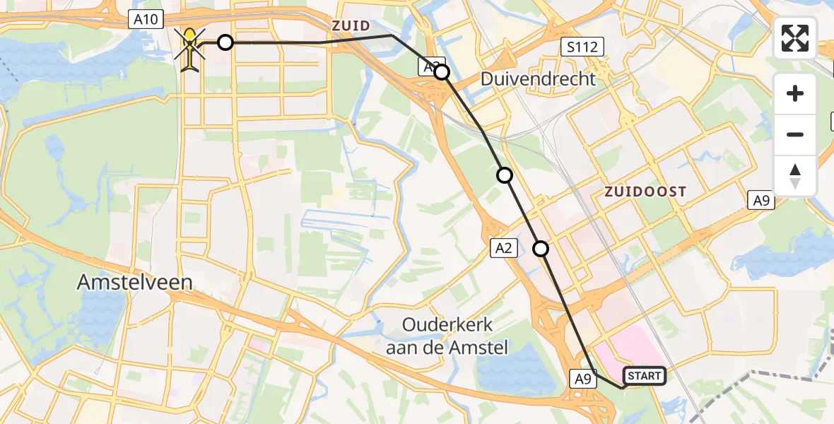 Routekaart van de vlucht: Lifeliner 1 naar VU Medisch Centrum Amsterdam