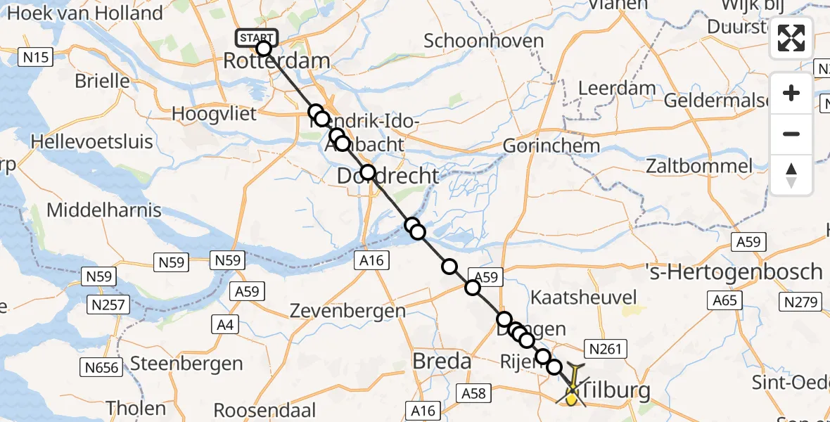 Routekaart van de vlucht: Lifeliner 2 naar Tilburg