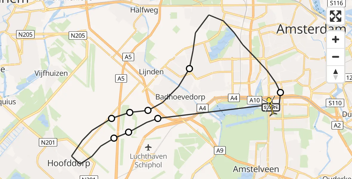 Routekaart van de vlucht: Lifeliner 1 naar VU Medisch Centrum Amsterdam