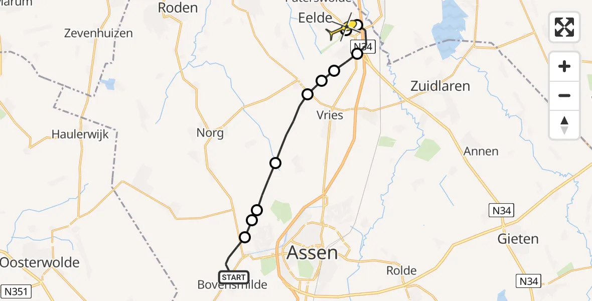 Routekaart van de vlucht: Lifeliner 4 naar Groningen Airport Eelde