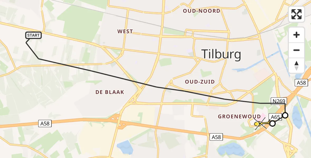 Routekaart van de vlucht: Lifeliner 2 naar Tilburg