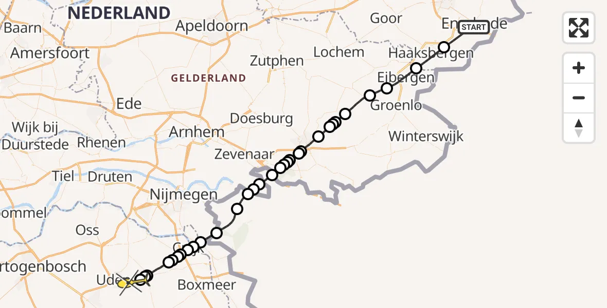 Routekaart van de vlucht: Lifeliner 3 naar Vliegbasis Volkel