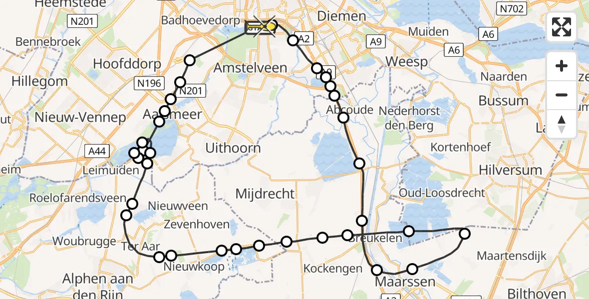 Routekaart van de vlucht: Lifeliner 1 naar VU Medisch Centrum Amsterdam