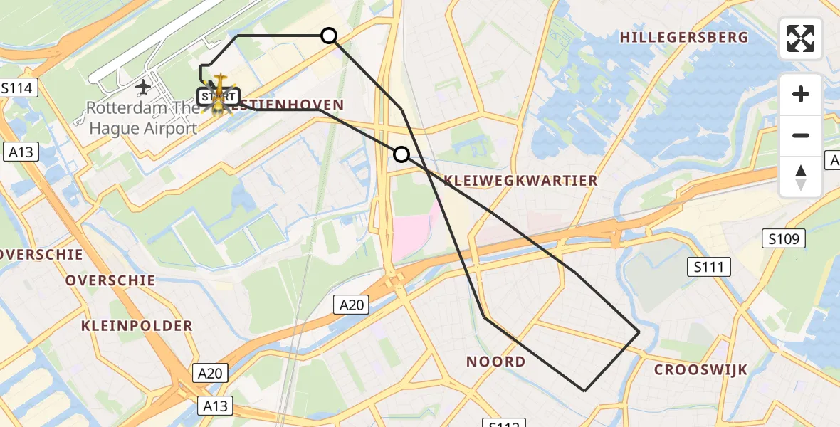 Vluchtroute Traumahelikopter Rotterdam The Hague Airport - Rotterdam The Hague Airport, 23 april 2023, 14:54