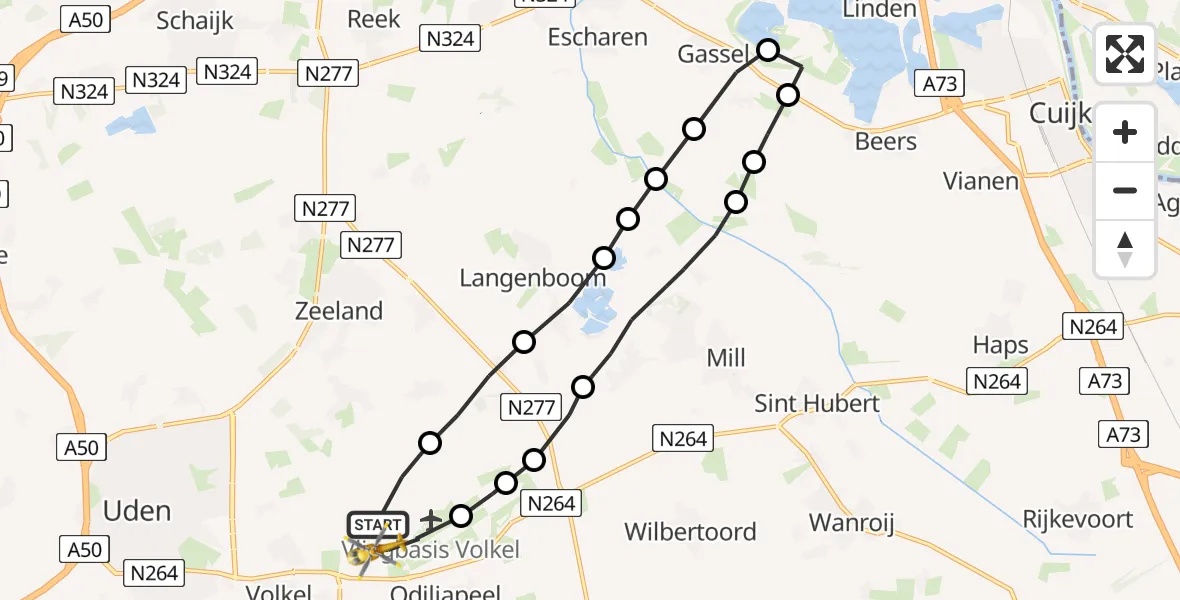 Vluchtroute Traumahelikopter Vliegbasis Volkel - Vliegbasis Volkel, 23 april 2023, 15:02