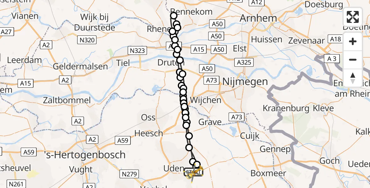 Vluchtroute Traumahelikopter Vliegbasis Volkel - Vliegbasis Volkel, 23 april 2023, 15:21