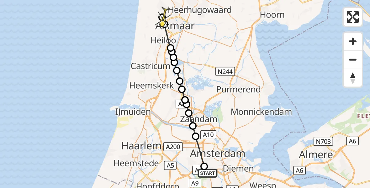 Routekaart van de vlucht: Lifeliner 1 naar Bergen