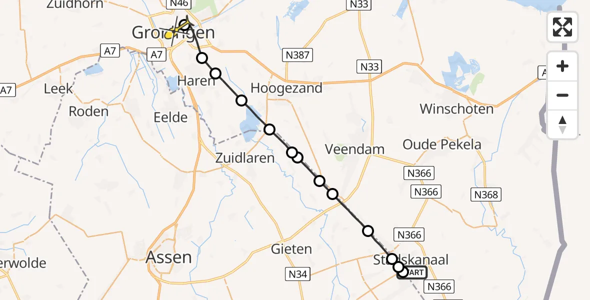 Routekaart van de vlucht: Lifeliner 4 naar Universitair Medisch Centrum Groningen