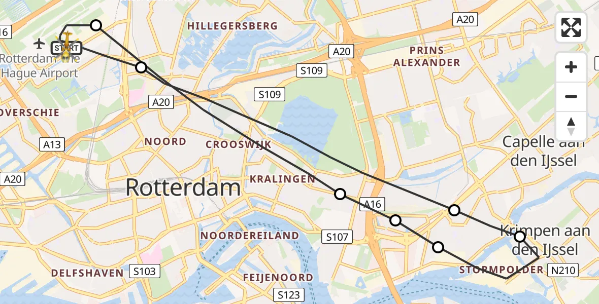 Vluchtroute Traumahelikopter Rotterdam The Hague Airport - Rotterdam The Hague Airport, 23 april 2023, 15:36