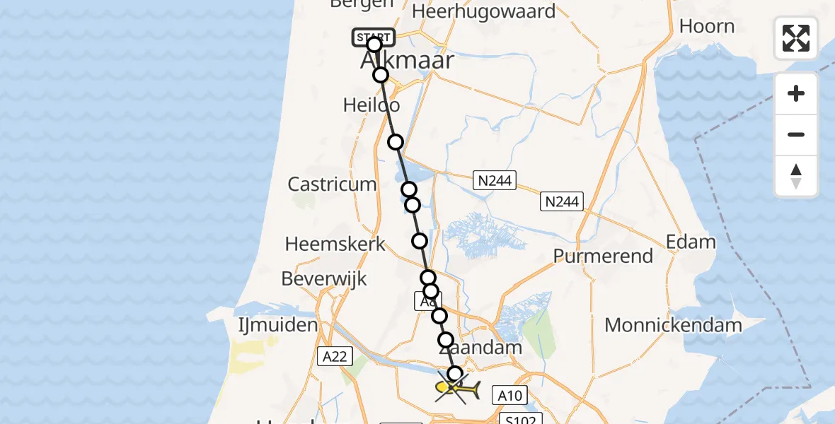 Routekaart van de vlucht: Lifeliner 1 naar Amsterdam Heliport