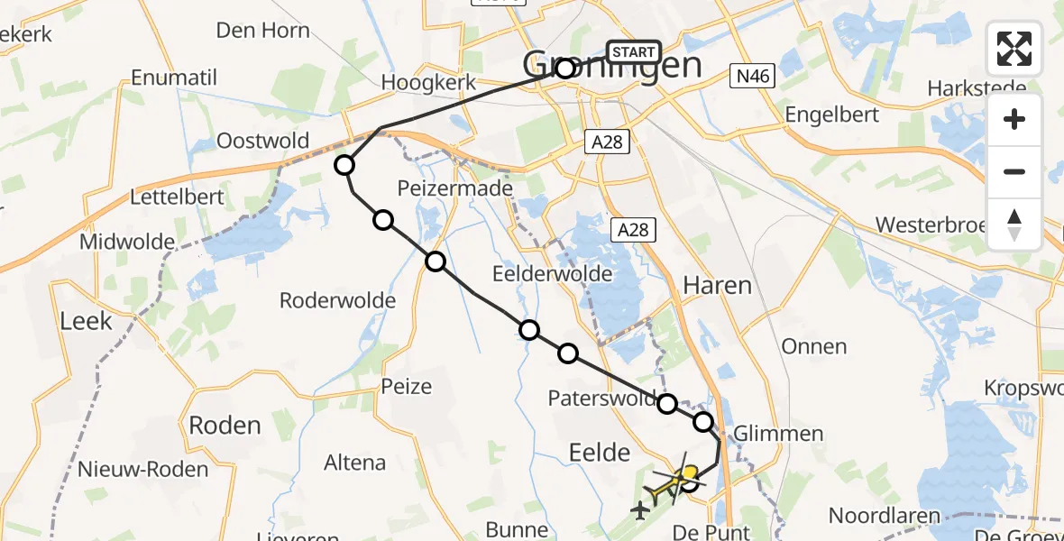 Routekaart van de vlucht: Lifeliner 4 naar Groningen Airport Eelde