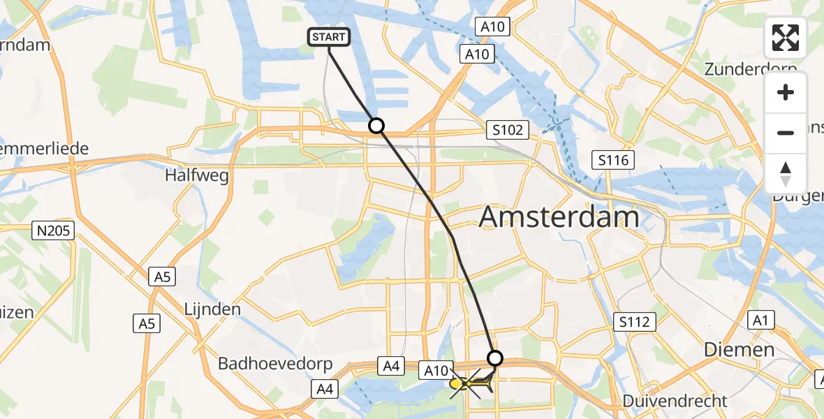 Routekaart van de vlucht: Lifeliner 1 naar VU Medisch Centrum Amsterdam