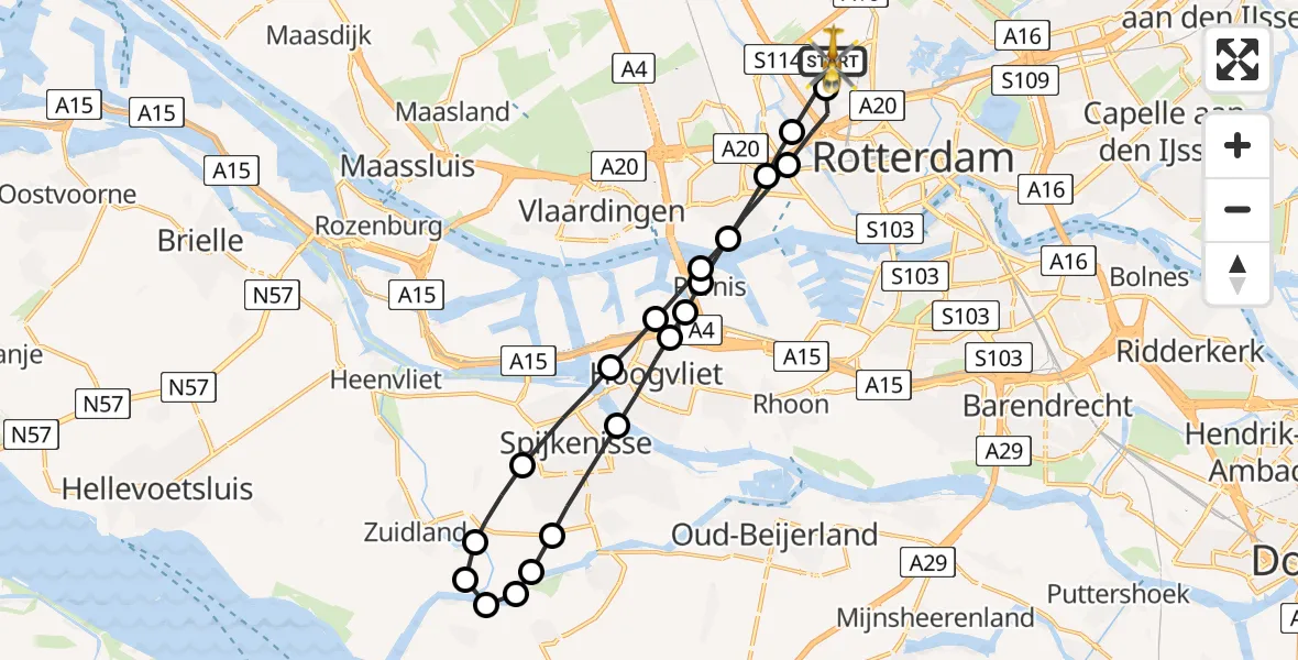 Vluchtroute Traumahelikopter Rotterdam The Hague Airport - Rotterdam The Hague Airport, 23 april 2023, 16:11