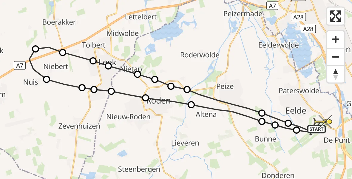Routekaart van de vlucht: Lifeliner 4 naar Groningen Airport Eelde