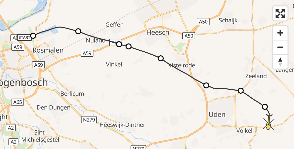 Routekaart van de vlucht: Lifeliner 3 naar Vliegbasis Volkel