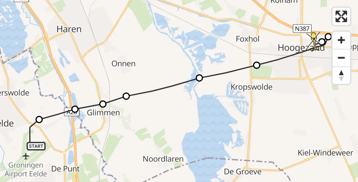 Routekaart van de vlucht: Lifeliner 4 naar Hoogezand