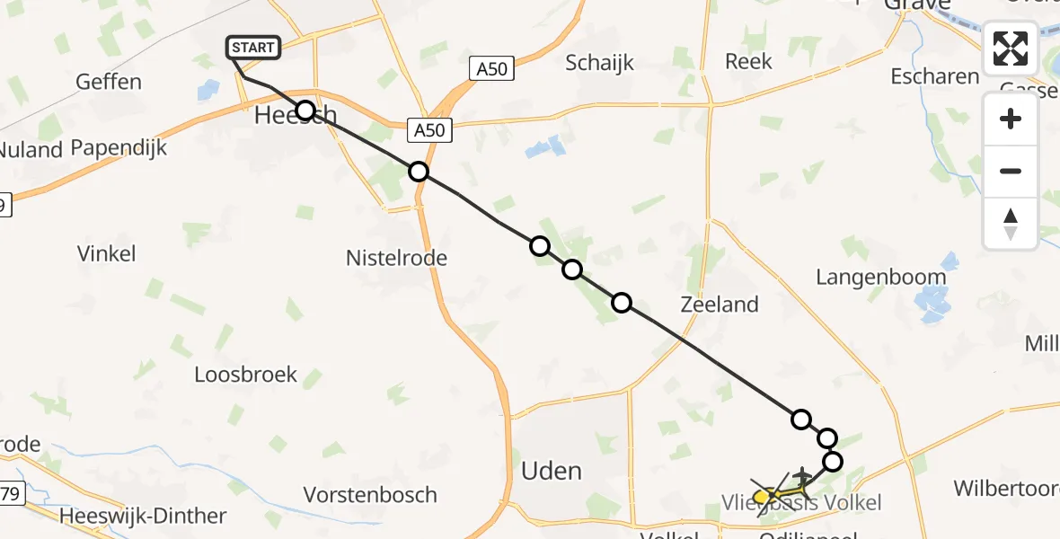 Routekaart van de vlucht: Lifeliner 3 naar Vliegbasis Volkel