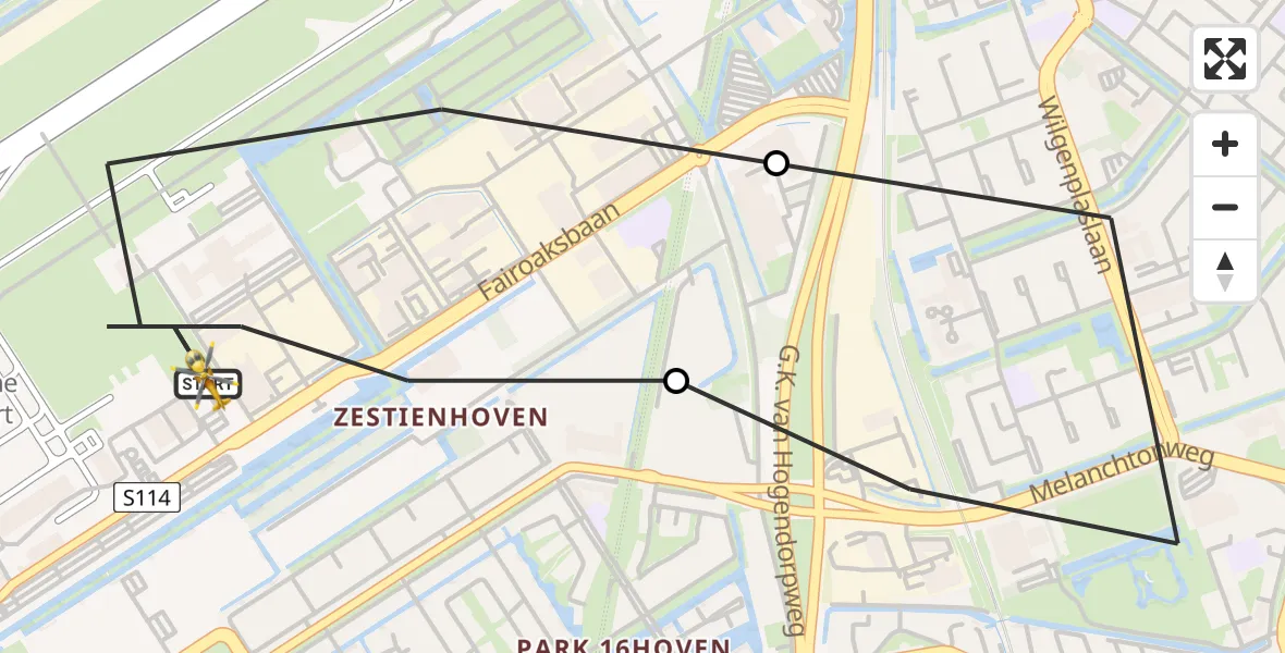 Vluchtroute Traumahelikopter Rotterdam The Hague Airport - Rotterdam The Hague Airport, 24 april 2023, 11:20