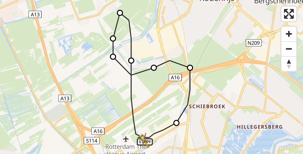 Vluchtroute Traumahelikopter Rotterdam The Hague Airport - Rotterdam The Hague Airport, 24 april 2023, 11:38