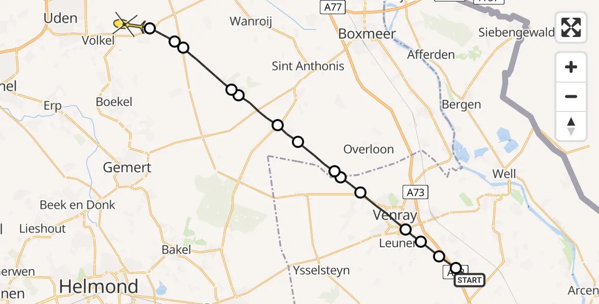 Routekaart van de vlucht: Lifeliner 3 naar Vliegbasis Volkel
