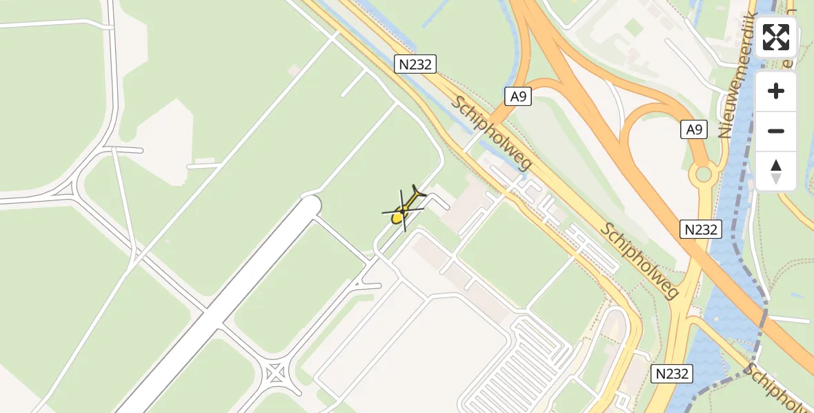 Routekaart van de vlucht: Politiehelikopter naar Schiphol
