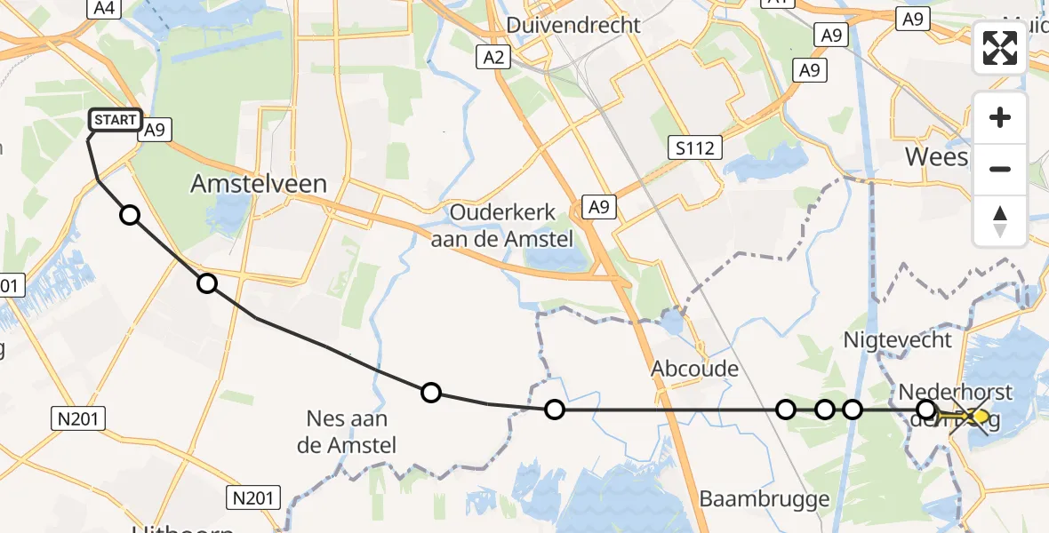 Routekaart van de vlucht: Politieheli naar Nederhorst den Berg