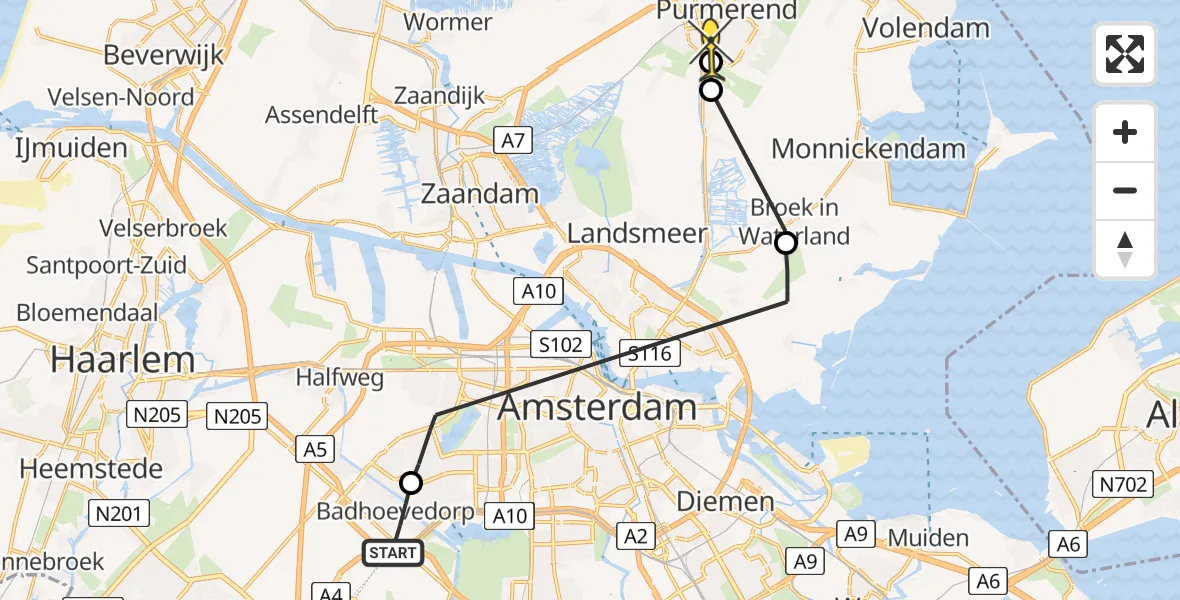 Routekaart van de vlucht: Politiehelikopter naar Purmerend