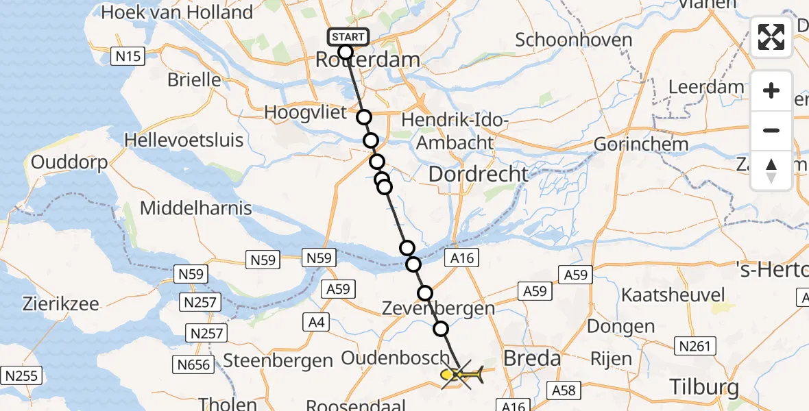 Routekaart van de vlucht: Lifeliner 2 naar Etten-Leur