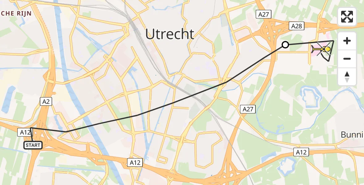 Routekaart van de vlucht: Lifeliner 1 naar Universitair Medisch Centrum Utrecht