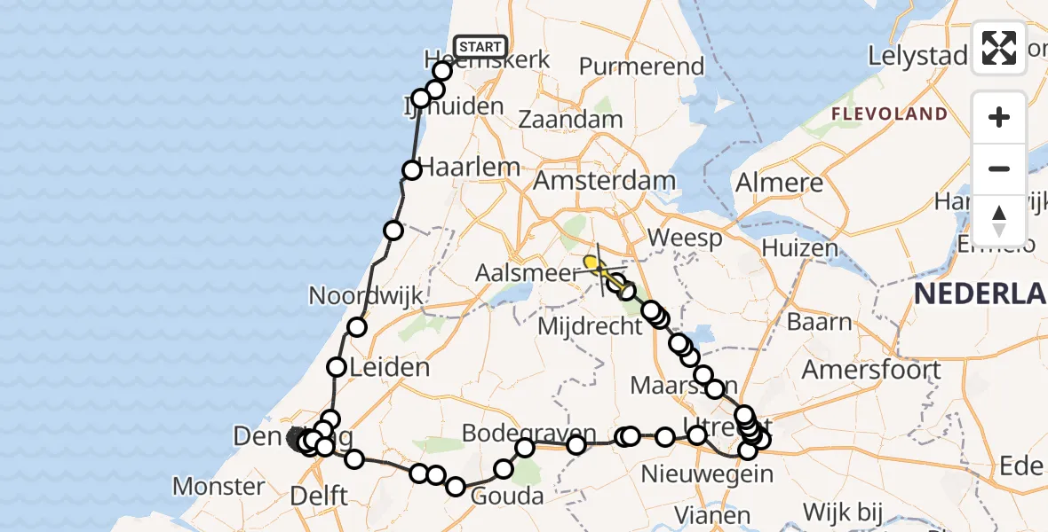 Routekaart van de vlucht: Politiehelikopter naar Ouderkerk aan de Amstel