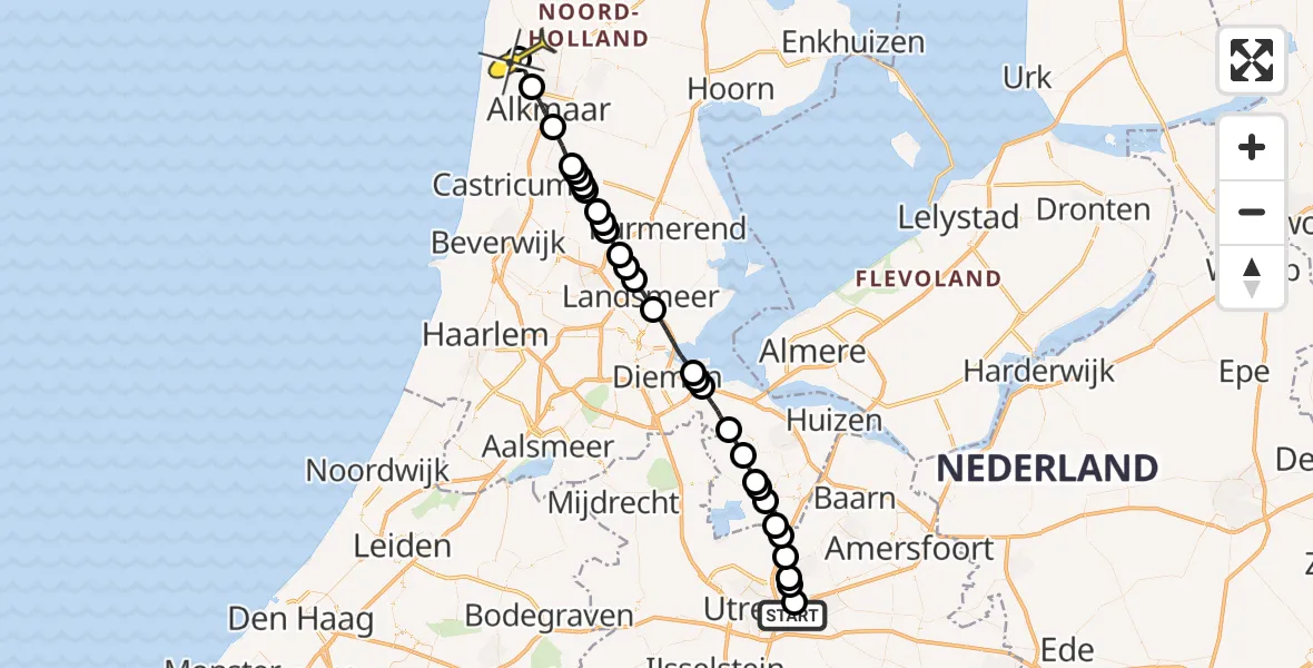 Routekaart van de vlucht: Lifeliner 1 naar Schoorl