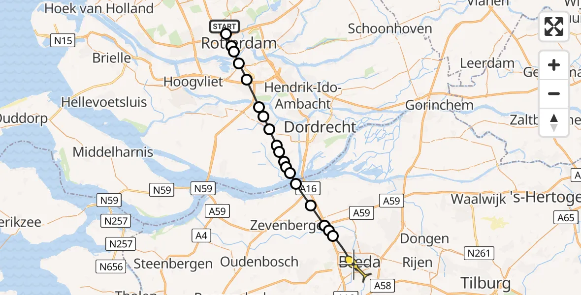 Routekaart van de vlucht: Lifeliner 2 naar Breda