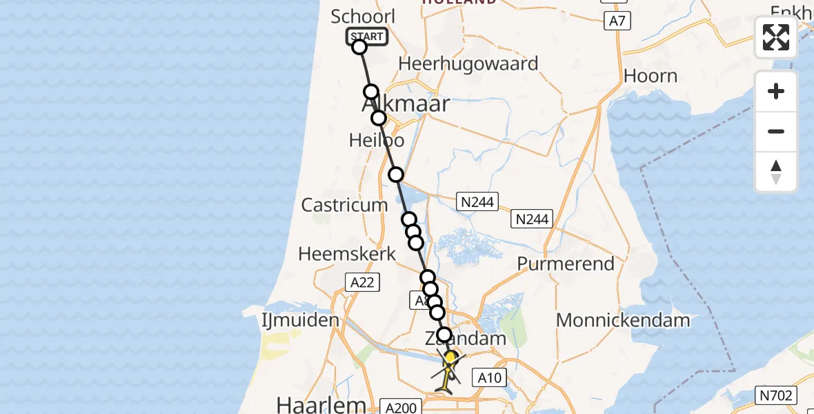 Routekaart van de vlucht: Lifeliner 1 naar Amsterdam Heliport