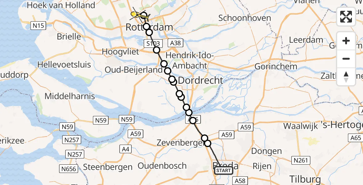 Routekaart van de vlucht: Lifeliner 2 naar Rotterdam The Hague Airport