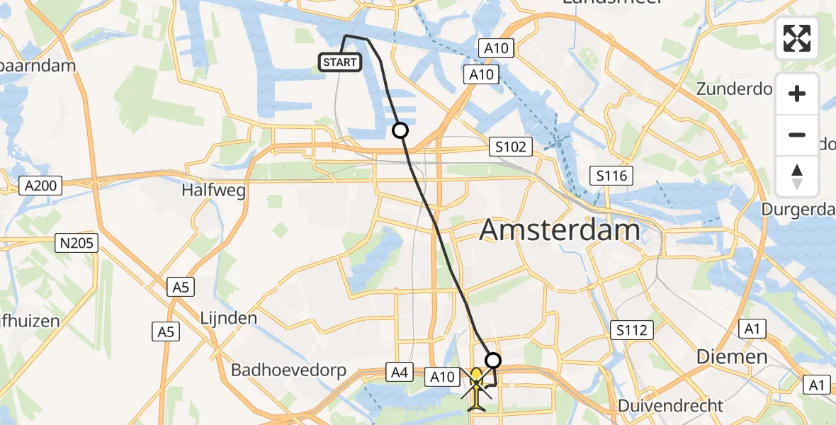 Routekaart van de vlucht: Lifeliner 1 naar VU Medisch Centrum Amsterdam