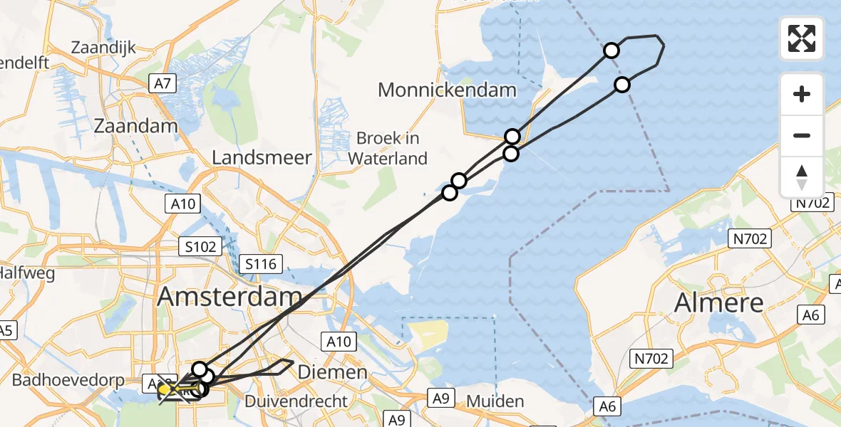 Routekaart van de vlucht: Lifeliner 1 naar VU Medisch Centrum Amsterdam