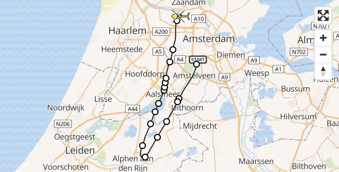 Routekaart van de vlucht: Lifeliner 1 naar Amsterdam Heliport