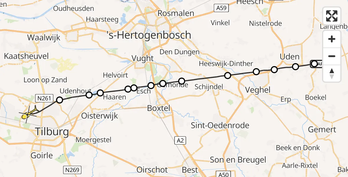 Routekaart van de vlucht: Lifeliner 3 naar Tilburg