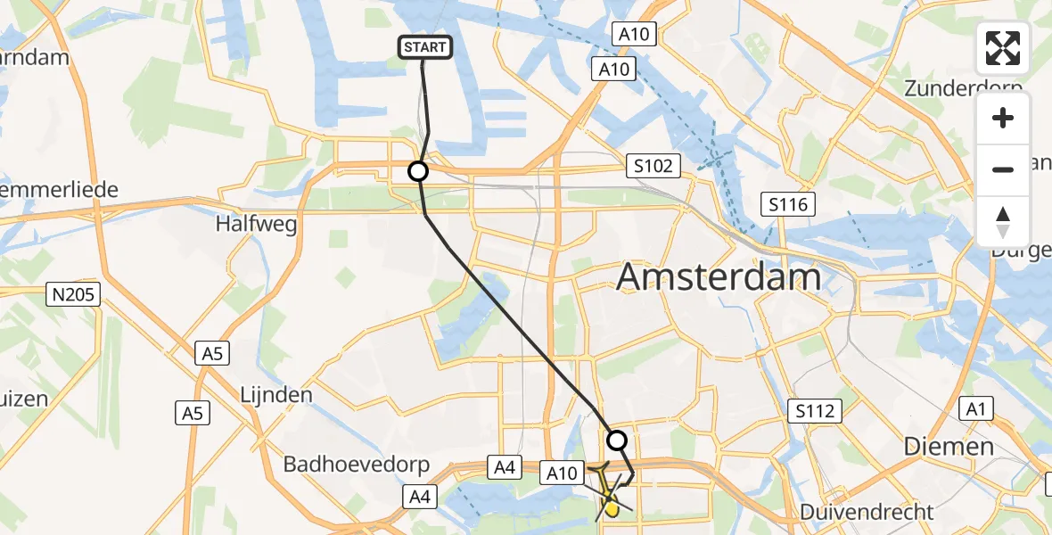 Routekaart van de vlucht: Lifeliner 1 naar VU Medisch Centrum Amsterdam