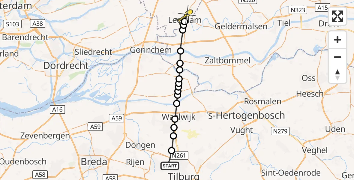 Routekaart van de vlucht: Lifeliner 3 naar Leerdam