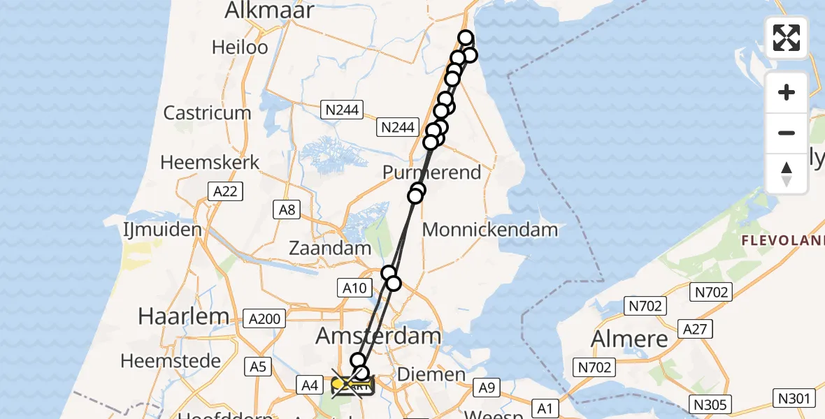 Routekaart van de vlucht: Lifeliner 1 naar VU Medisch Centrum Amsterdam