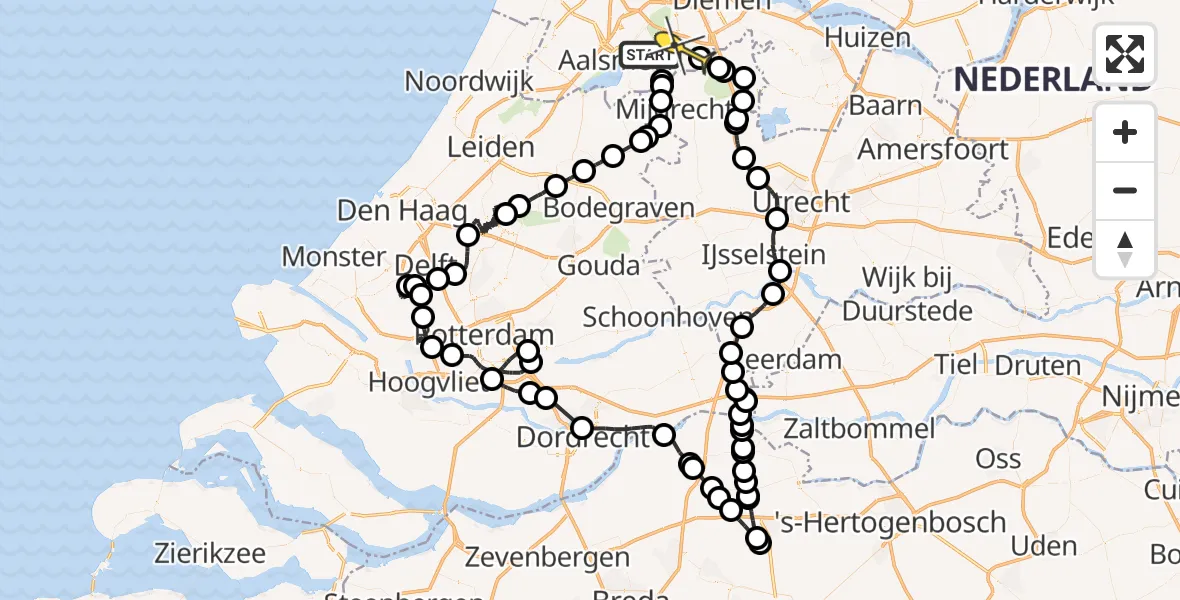 Routekaart van de vlucht: Politieheli naar Ouderkerk aan de Amstel