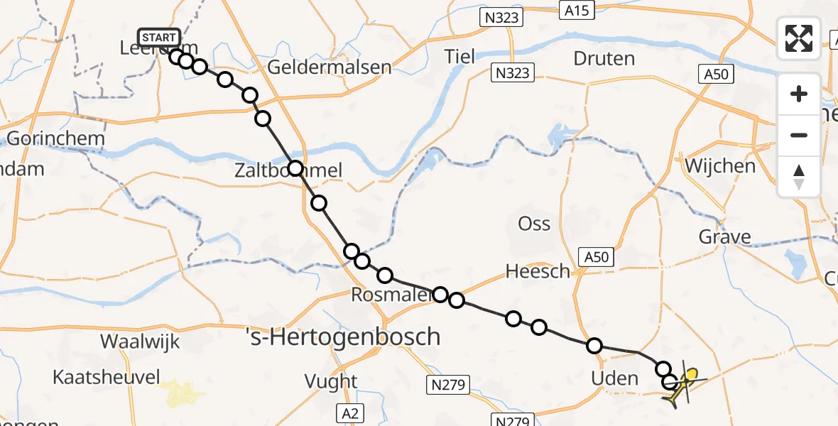 Routekaart van de vlucht: Lifeliner 3 naar Vliegbasis Volkel