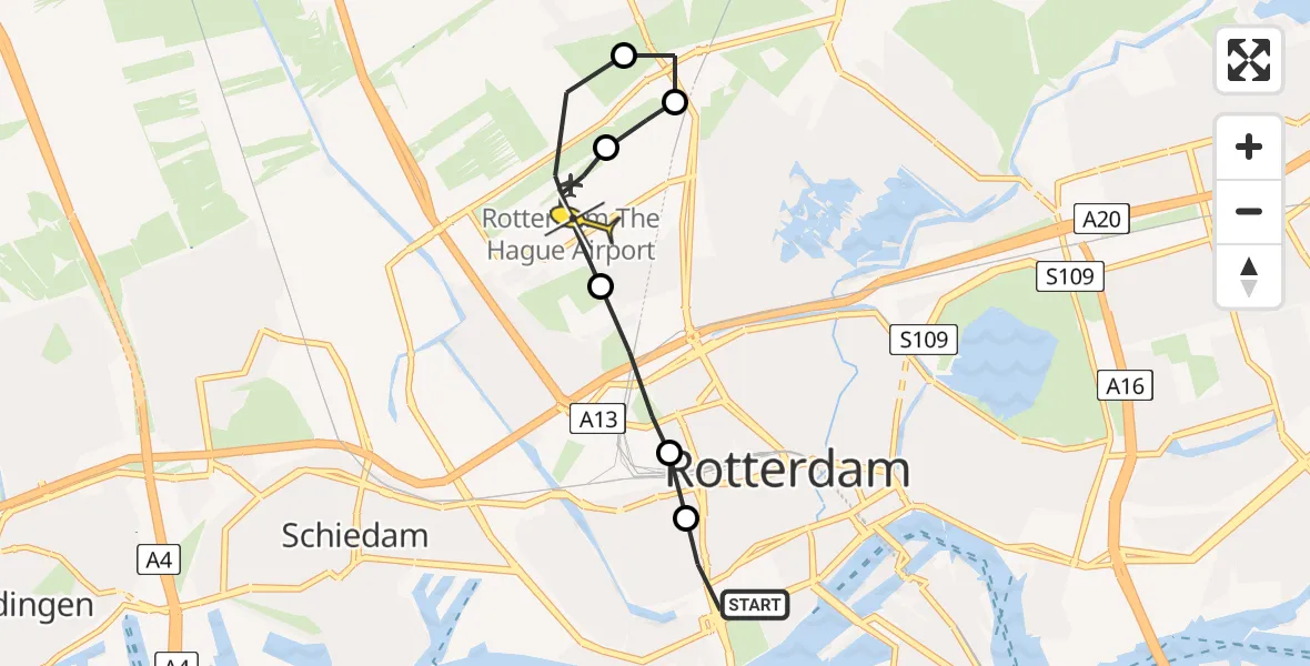 Routekaart van de vlucht: Lifeliner 2 naar Rotterdam The Hague Airport