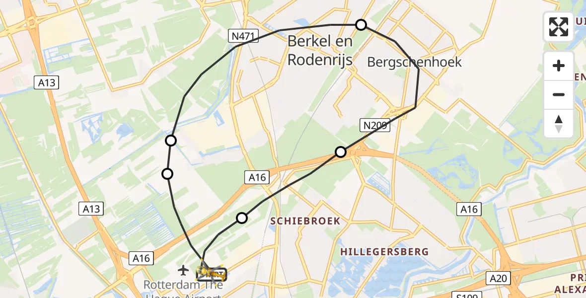 Vluchtroute Traumahelikopter Rotterdam The Hague Airport - Rotterdam The Hague Airport, 24 april 2023, 19:33